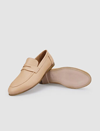 %100 Hakiki Deri Bej Kadın Loafer