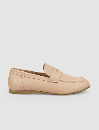 %100 Hakiki Deri Bej Kadın Loafer