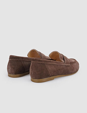 %100 Hakiki Deri Kahverengi Süet Kadın Loafer