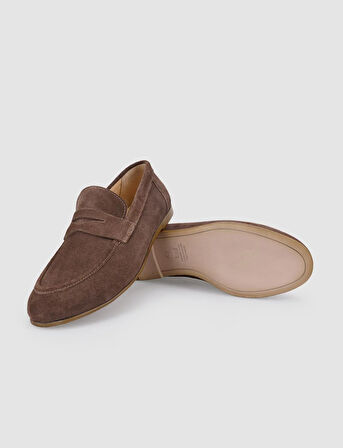 %100 Hakiki Deri Kahverengi Süet Kadın Loafer