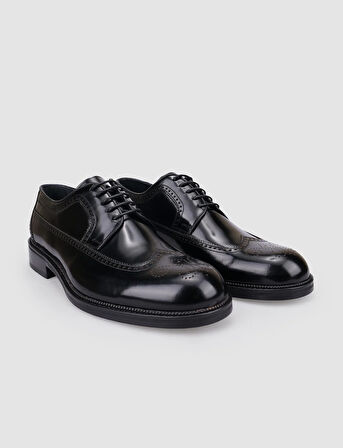 %100 Hakiki Deri Siyah Açma Bağcıklı Erkek Klasik Ayakkabı