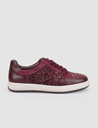 %100 Hakiki Deri Bordo Bağcıklı Kadın Sneaker