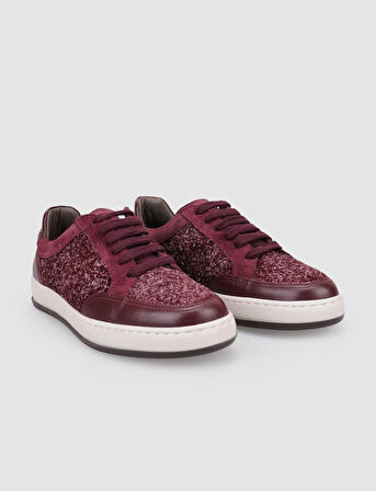 %100 Hakiki Deri Bordo Bağcıklı Kadın Sneaker