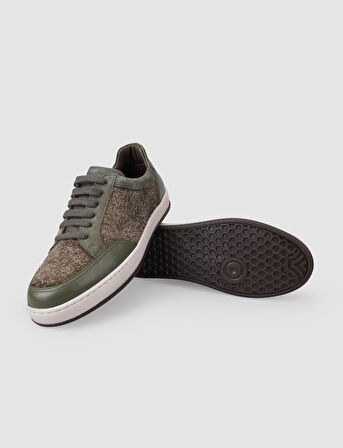 %100 Hakiki Deri Yeşil Bağcıklı Kadın Sneaker