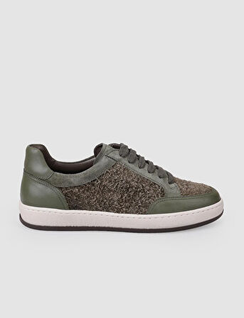 %100 Hakiki Deri Yeşil Bağcıklı Kadın Sneaker