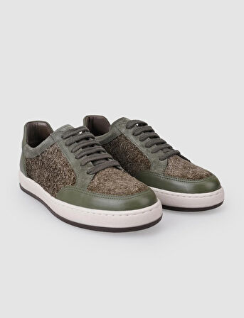 %100 Hakiki Deri Yeşil Bağcıklı Kadın Sneaker