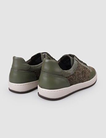 %100 Hakiki Deri Yeşil Bağcıklı Kadın Sneaker