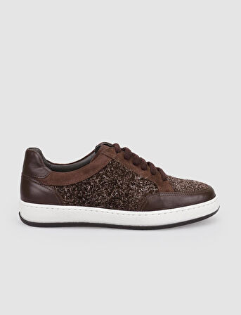 %100 Hakiki Deri Kahverengi Bağcıklı Kadın Sneaker