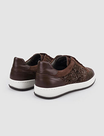 %100 Hakiki Deri Kahverengi Bağcıklı Kadın Sneaker