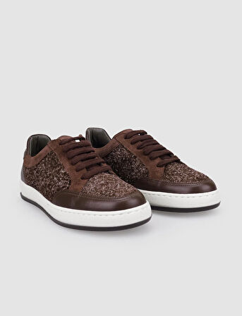%100 Hakiki Deri Kahverengi Bağcıklı Kadın Sneaker