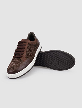 %100 Hakiki Deri Kahverengi Bağcıklı Kadın Sneaker