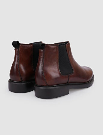 %100 Hakiki Deri Kahverengi Lastikli Erkek Günlük Bot