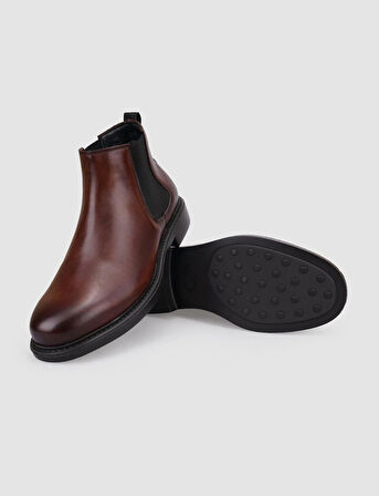 %100 Hakiki Deri Kahverengi Lastikli Erkek Günlük Bot