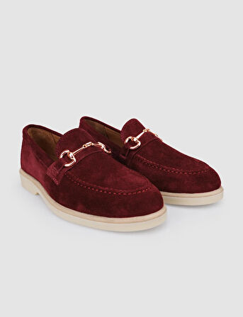 %100 Hakiki Deri Bordo Süet Kadın Loafer