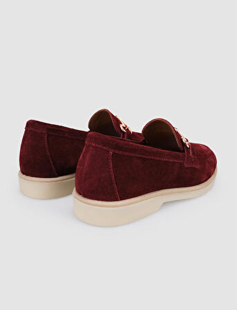 %100 Hakiki Deri Bordo Süet Kadın Loafer