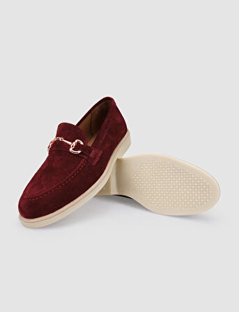 %100 Hakiki Deri Bordo Süet Kadın Loafer