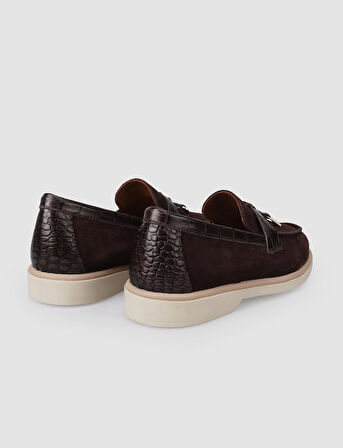 %100 Hakiki Deri Kahverengi Süet Kadın Loafer