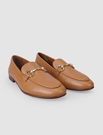 %100 Hakiki Deri Taba Tokalı Kadın Loafer