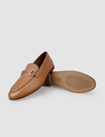 %100 Hakiki Deri Taba Tokalı Kadın Loafer