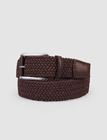 Cabani Triko Kahverengi Örgü Detaylı 4 cm Erkek Günlük Kemer
