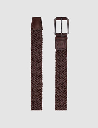 Cabani Triko Kahverengi Örgü Detaylı 4 cm Erkek Günlük Kemer