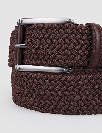 Cabani Triko Kahverengi Örgü Detaylı 4 cm Erkek Günlük Kemer