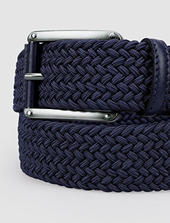 Cabani Triko Lacivert Örgü Detaylı 4 cm Erkek Günlük Kemer