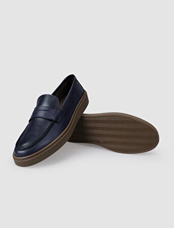 %100 Hakiki Deri Lacivert Erkek Günlük Ayakkabı