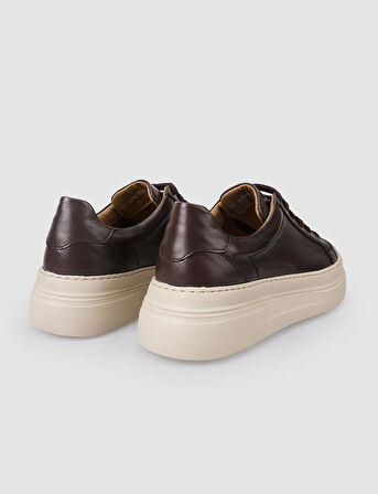 %100 Hakiki Deri Kahverengi Bağcıklı Kadın Sneaker
