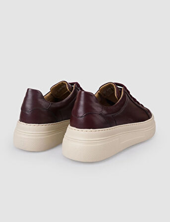 %100 Hakiki Deri Bordo Bağcıklı Kadın Sneaker