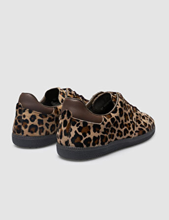 Leopar Deri Bağcıklı Kadın Sneaker