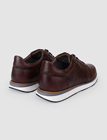 %100 Hakiki Deri Kahverengi Bağcıklı Erkek Spor Ayakkabı