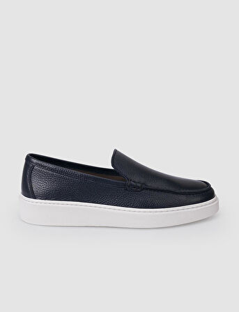 %100 Hakiki Deri Lacivert Erkek Loafer Ayakkabı