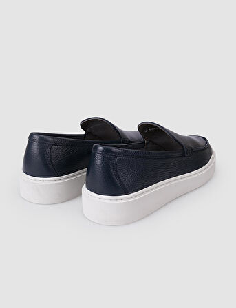 %100 Hakiki Deri Lacivert Erkek Loafer Ayakkabı