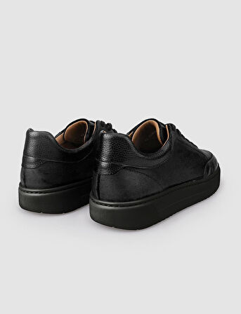 %100 Hakiki Deri Siyah Bağcıklı Erkek Spor Ayakkabı