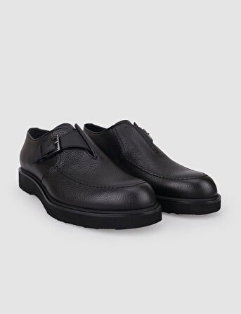 %100 Hakiki Deri Siyah Tek Tokalı Erkek Günlük Ayakkabı