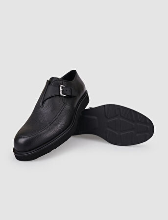 %100 Hakiki Deri Siyah Tek Tokalı Erkek Günlük Ayakkabı