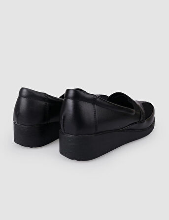 Siyah Kroko Desenli Kadın Comfort Ayakkabı