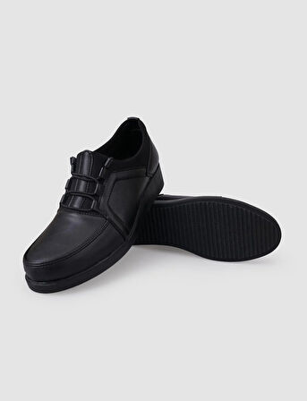 Siyah Lastik Bağcıklı Kadın Comfort Ayakkabı