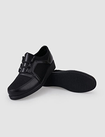Siyah Lastik Bağcıklı Kadın Comfort Ayakkabı