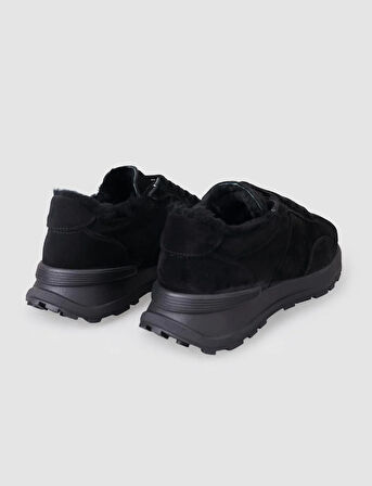 Cabani %100 Hakiki Deri Siyah Süet Kürklü Kadın Spor Ayakkabı