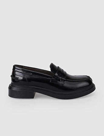 %100 Hakiki Deri Siyah Açma Kadın Loafer