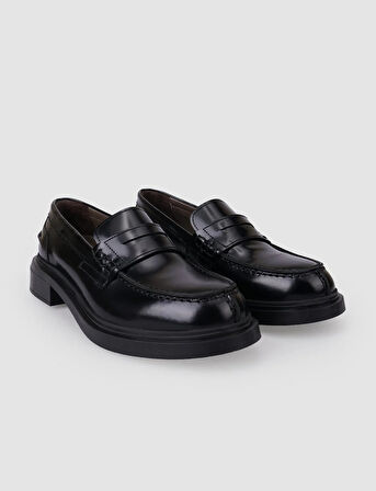 %100 Hakiki Deri Siyah Açma Kadın Loafer