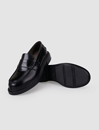 %100 Hakiki Deri Siyah Açma Kadın Loafer