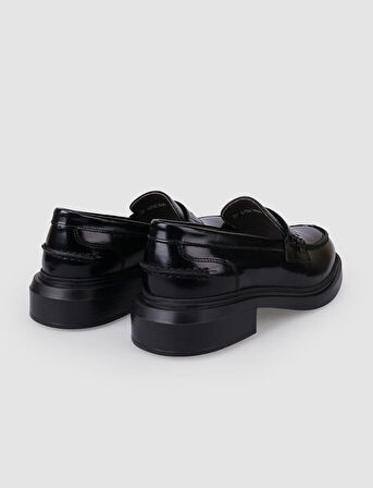 %100 Hakiki Deri Siyah Açma Kadın Loafer