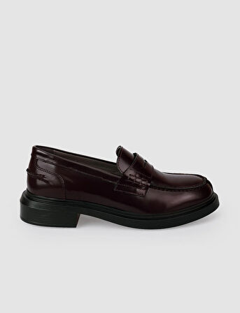 %100 Hakiki Deri Bordo Açma Kadın Loafer Ayakkabı