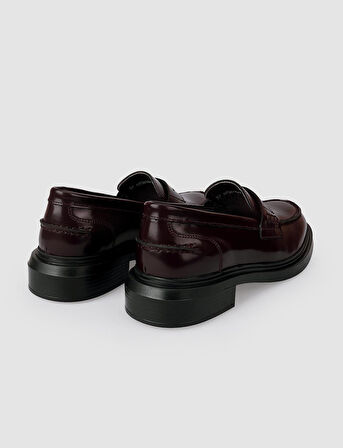 %100 Hakiki Deri Bordo Açma Kadın Loafer Ayakkabı