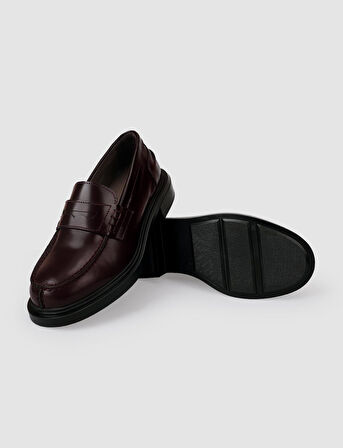 %100 Hakiki Deri Bordo Açma Kadın Loafer Ayakkabı
