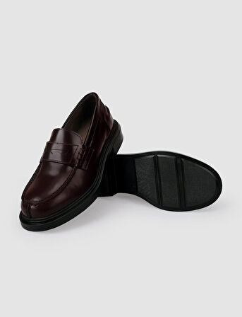 %100 Hakiki Deri Bordo Açma Kadın Loafer Ayakkabı