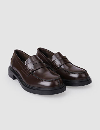 %100 Hakiki Deri Kahverengi Açma Kadın Loafer